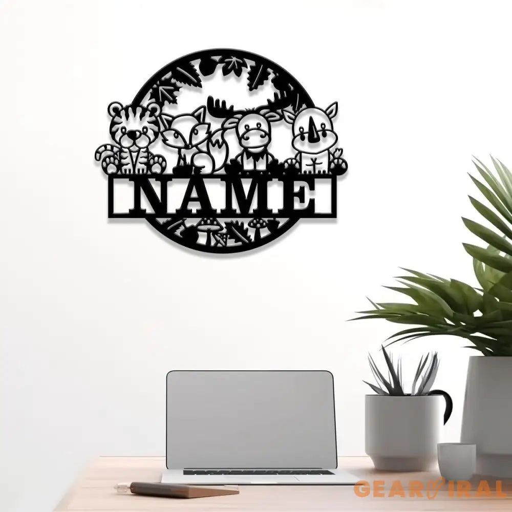 Custom Safari Animals Name Sign Metal Safari Sign Metal Wall Art Safari Nursery Decor Animal Name Sign Kid’s Nursery