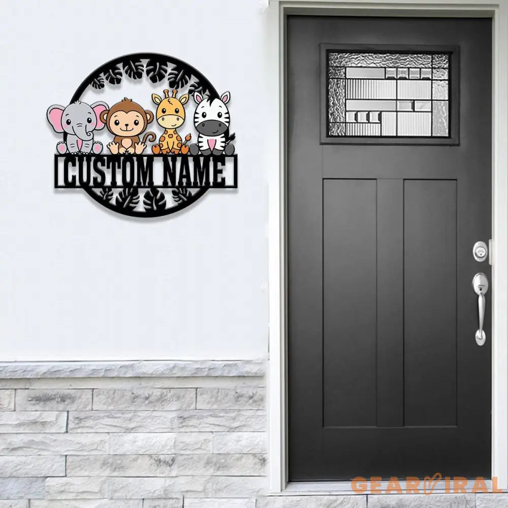 Custom Safari Animals Name Sign Metal Safari Sign Metal Wall Art Safari Nursery Decor Animal Name Sign Kid’s Nursery