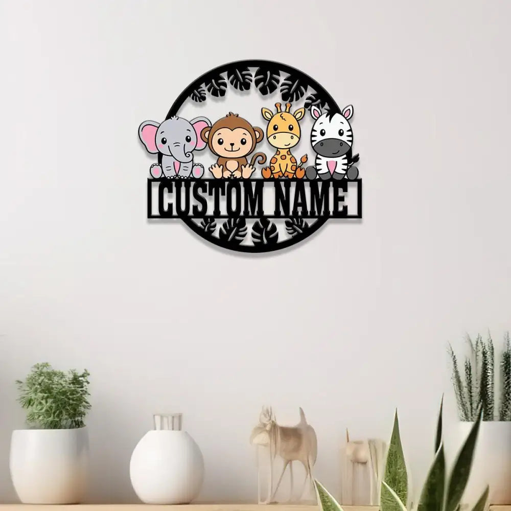 Custom Safari Animals Name Sign Metal Safari Sign Metal Wall Art Safari Nursery Decor Animal Name Sign Kid’s Nursery
