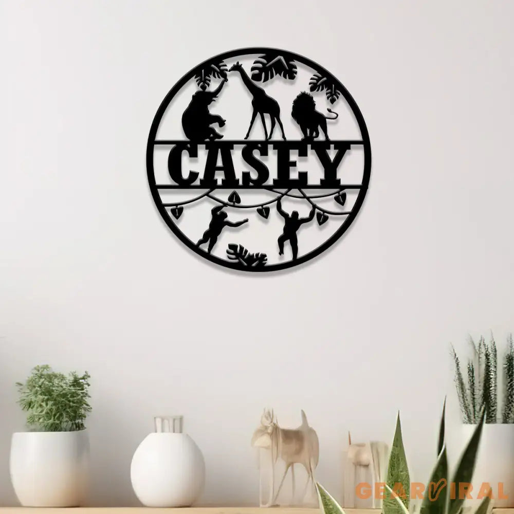 Custom Safari Animals Name Sign Metal Safari Sign Metal Wall Art Safari Nursery Decor Animal Name Sign Kid’s Nursery