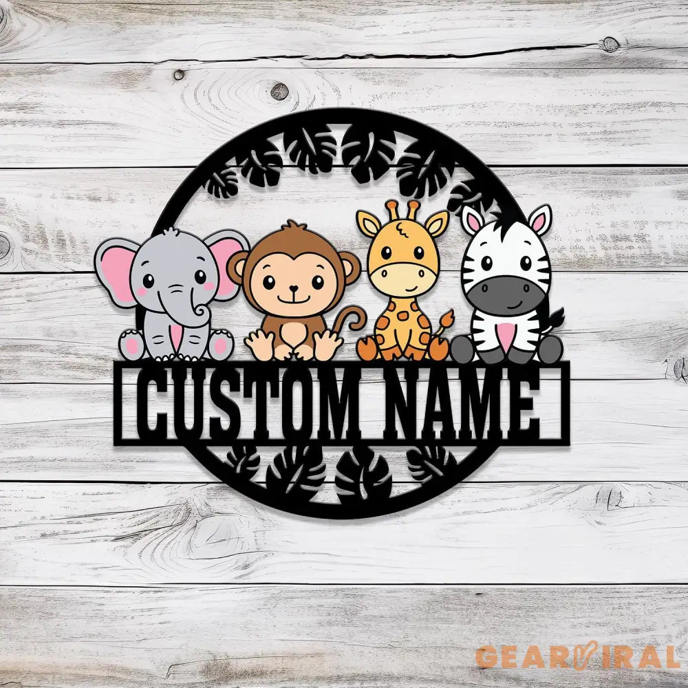Custom Safari Animals Name Sign Metal Safari Sign Metal Wall Art Safari Nursery Decor Animal Name Sign Kid’s Nursery
