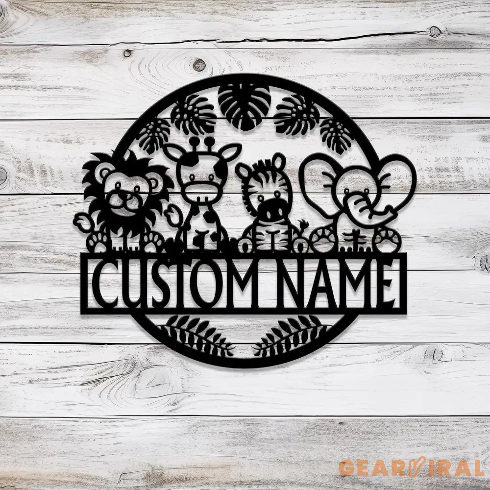 Custom Safari Animals Name Sign Metal Safari Sign Metal Wall Art Safari Nursery Decor Animal Name Sign Kid’s Nursery