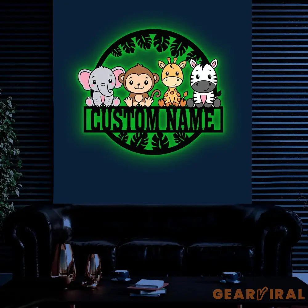 Custom Safari Animals Name Sign Metal Safari Sign Metal Wall Art Safari Nursery Decor Animal Name Sign Kid’s Nursery