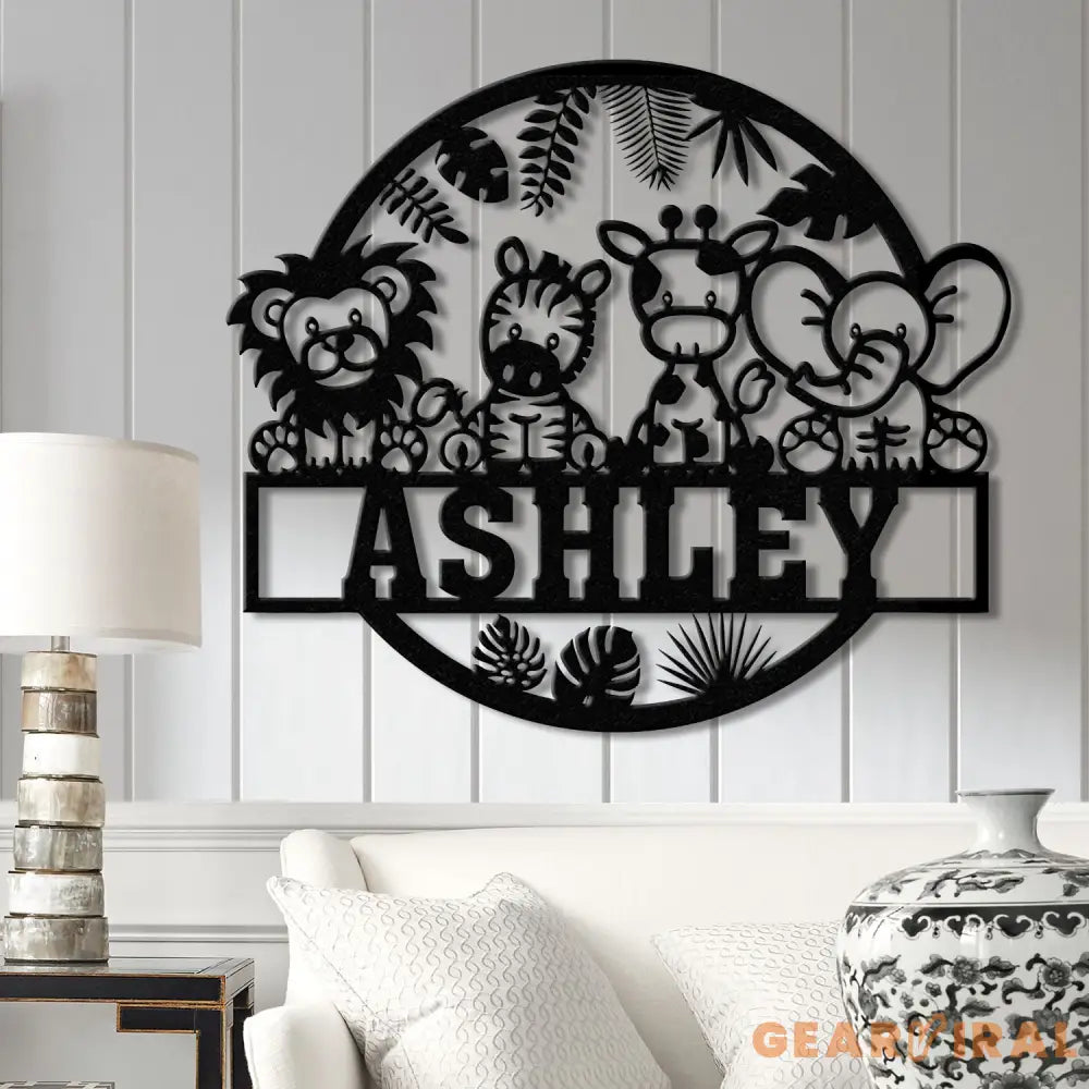 Custom Safari Animals Name Sign with Led Light Metal Safari Sign Safari Nursery Decor Animal Name Sign Kid’s Nursery