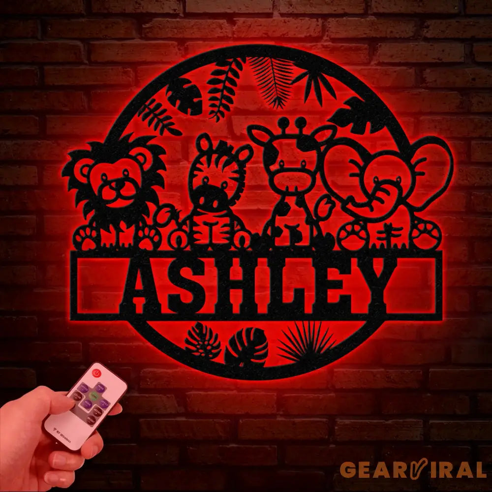 Custom Safari Animals Name Sign with Led Light Metal Safari Sign Safari Nursery Decor Animal Name Sign Kid’s Nursery