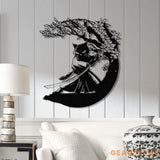 Custom Samurai Cat Wall Art with Led Lights Personalized Cute Samurai Cat Metal Sign Japanese Art Decor Cat Sign Decor