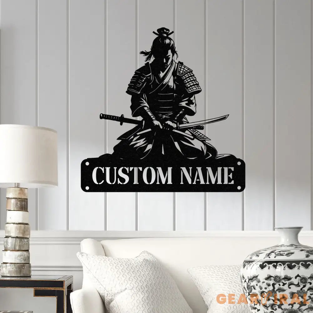Custom Samurai Metal Wall Art with LED Lights Personalized Japanese Warrior Silhouette Decor Man Cave Night Light or