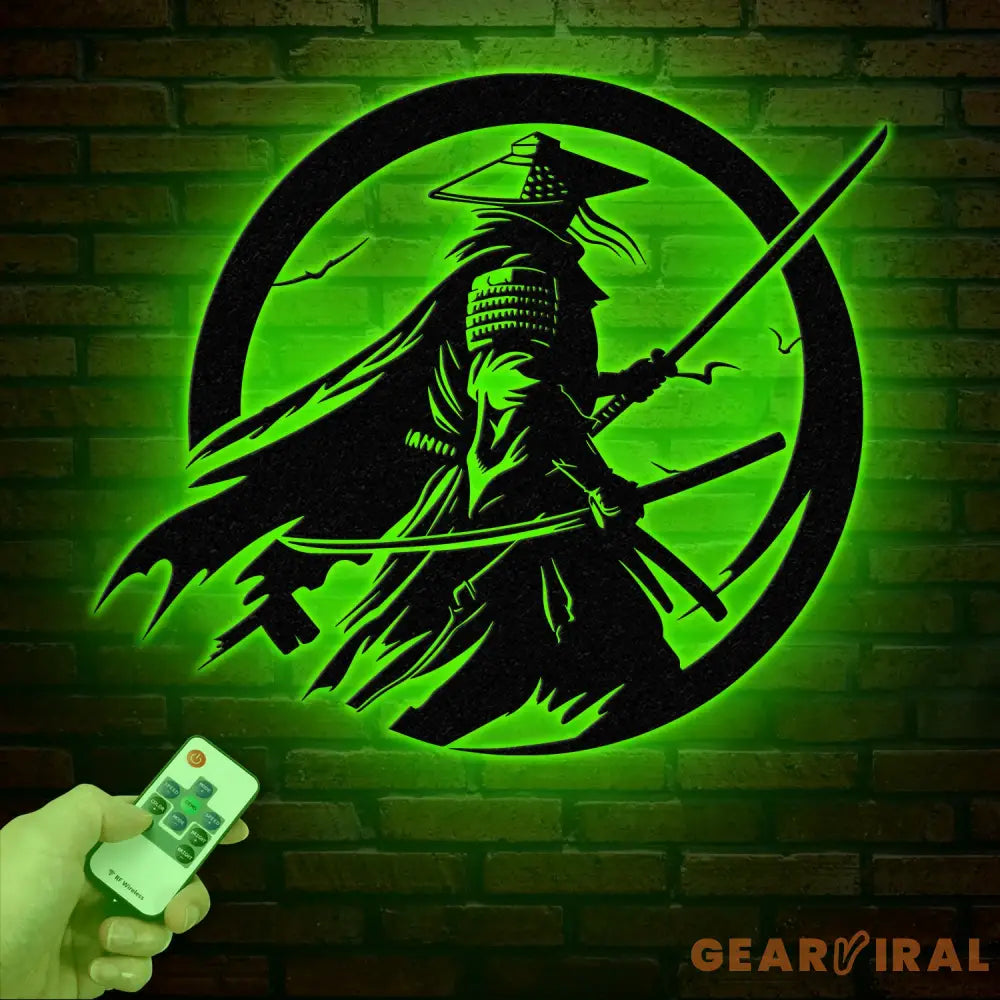 Custom Samurai Metal Wall Art with LED Lights Personalized Japanese Warrior Silhouette Decor Man Cave Night Light or