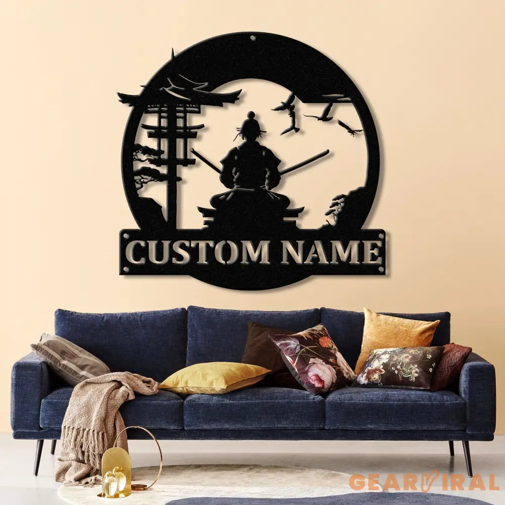 Custom Samurai Metal Wall Art with LED Lights Personalized Japanese Warrior Silhouette Decor Man Cave Night Light or