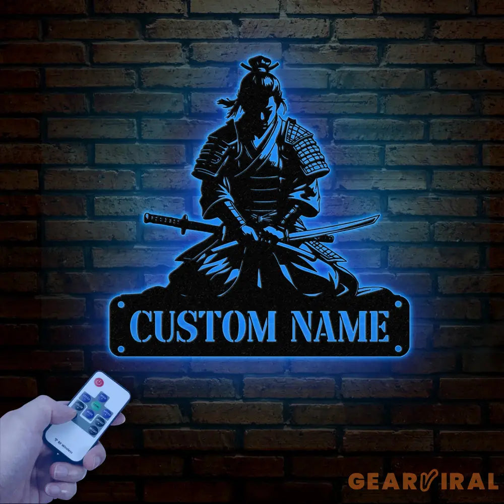 Custom Samurai Metal Wall Art with LED Lights Personalized Japanese Warrior Silhouette Decor Man Cave Night Light or