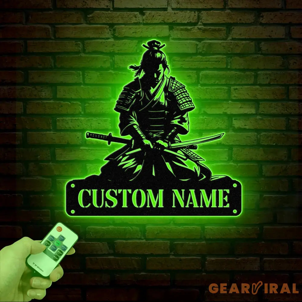 Custom Samurai Metal Wall Art with LED Lights Personalized Japanese Warrior Silhouette Decor Man Cave Night Light or