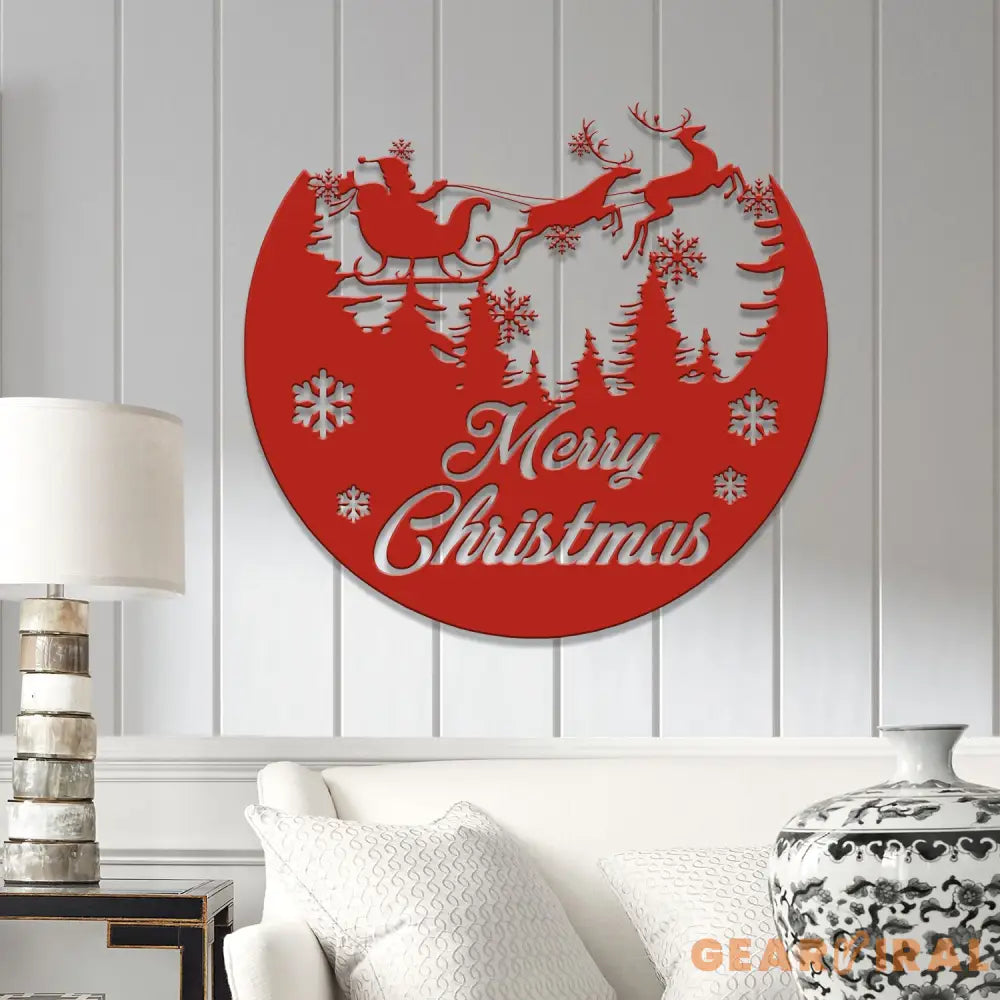 Custom Santa Riding a Sleigh Metal Wall Art Personalized Christmas Name Sign Christmas Decor Christmas Family Gift