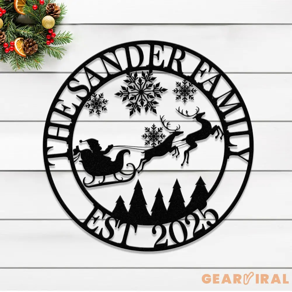 Custom Santa Riding a Sleigh Metal Wall Art Personalized Christmas Name Sign Christmas Decor Christmas Family Gift