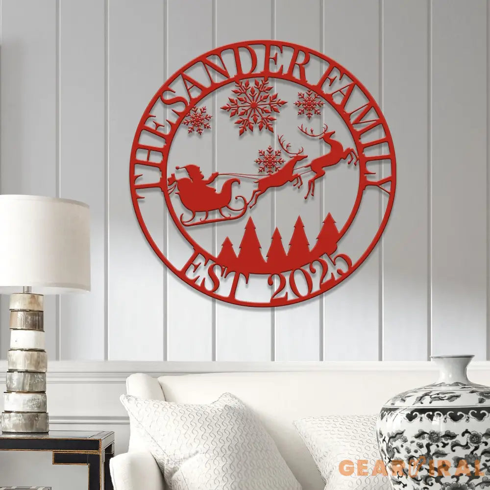 Custom Santa Riding a Sleigh Metal Wall Art Personalized Christmas Name Sign Christmas Decor Christmas Family Gift