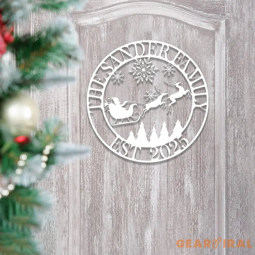 Custom Santa Riding a Sleigh Metal Wall Art Personalized Christmas Name Sign Christmas Decor Christmas Family Gift