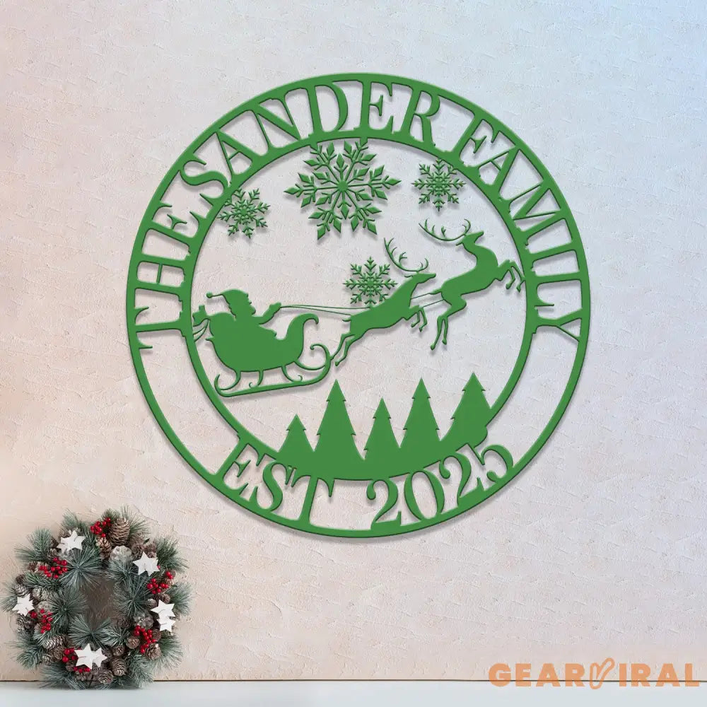 Custom Santa Riding a Sleigh Metal Wall Art Personalized Christmas Name Sign Christmas Decor Christmas Family Gift