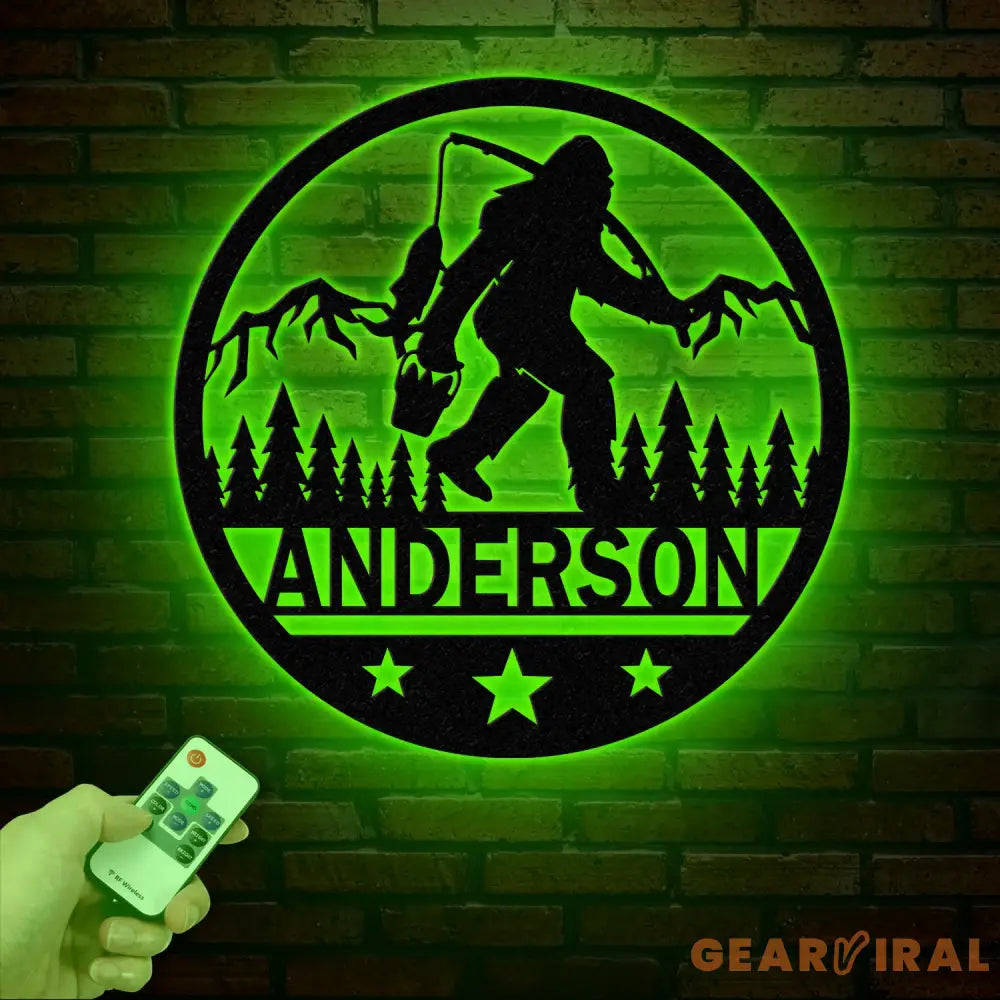 Custom Sasquatch Fishing Metal Sign - Bigfoot Mountain Yard Art Personalized Metal Yeti Sign Outdoor Bigfoot Yard Decor