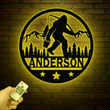 Custom Sasquatch Fishing Metal Sign - Bigfoot Mountain Yard Art Personalized Metal Yeti Sign Outdoor Bigfoot Yard Decor