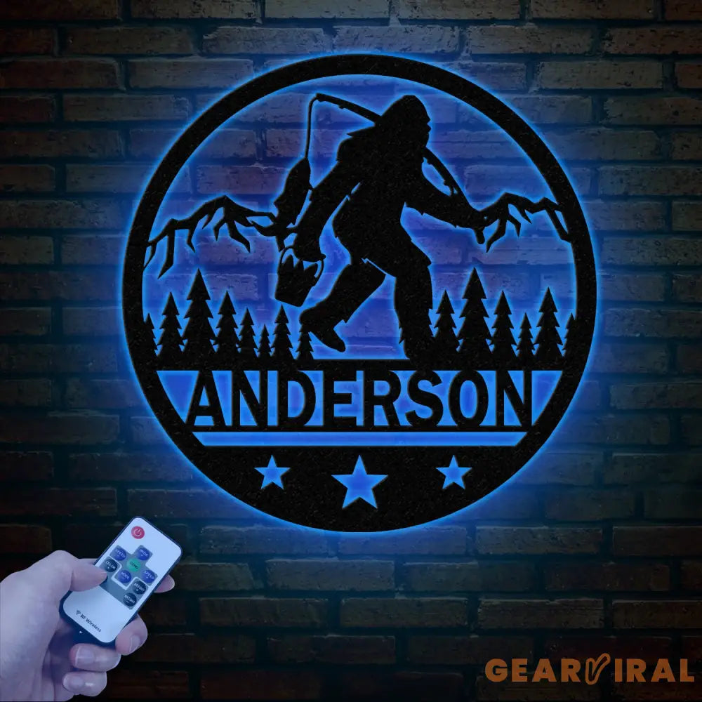 Custom Sasquatch Fishing Metal Sign - Bigfoot Mountain Yard Art Personalized Metal Yeti Sign Outdoor Bigfoot Yard Decor