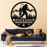 Custom Sasquatch Fishing Metal Sign - Bigfoot Mountain Yard Art Personalized Metal Yeti Sign Outdoor Bigfoot Yard Decor