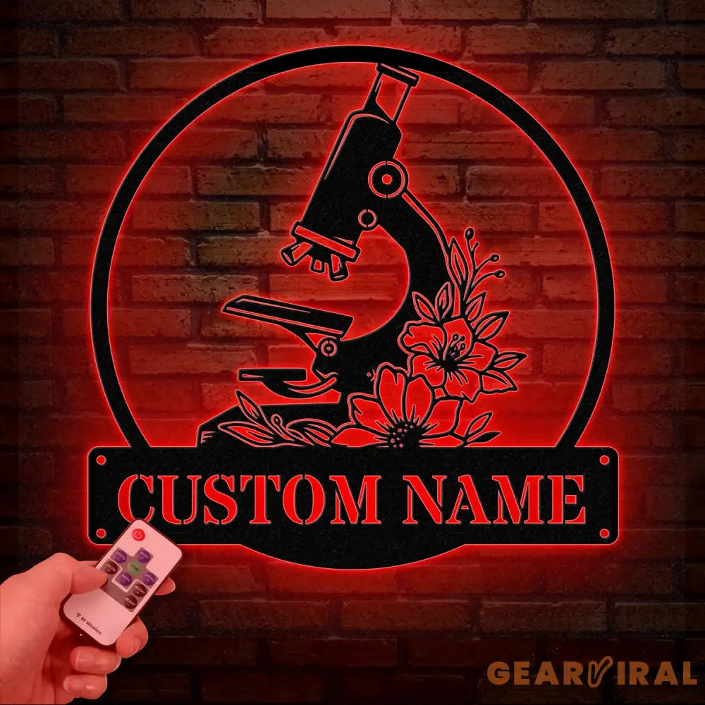 Custom Scientist Microscope Metal Wall Art LED Light Personalized Biologist Name Sign Lab Tech Decoration Gift For Lab