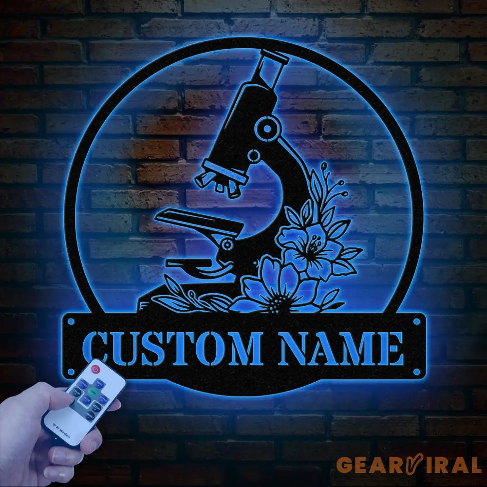 Custom Scientist Microscope Metal Wall Art LED Light Personalized Biologist Name Sign Lab Tech Decoration Gift For Lab