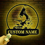 Custom Scientist Microscope Metal Wall Art LED Light Personalized Biologist Name Sign Lab Tech Decoration Gift For Lab