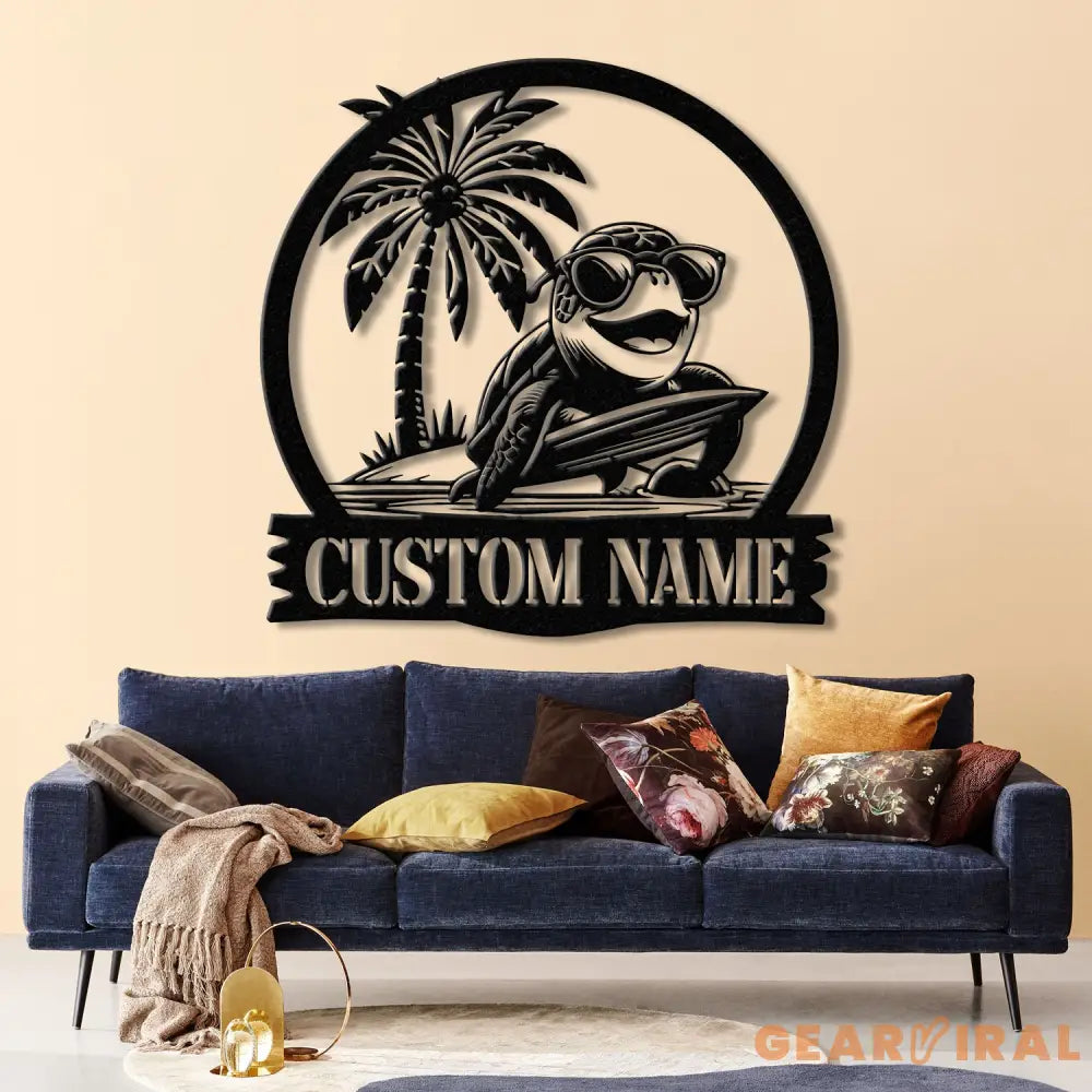 Custom Sea Turtle Surfing Metal Sign With Led Lights Personalized Beach Sign Family Name Sign Outdoor Name Sign Wedding