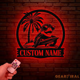 Custom Sea Turtle Surfing Metal Sign With Led Lights Personalized Beach Sign Family Name Sign Outdoor Name Sign Wedding