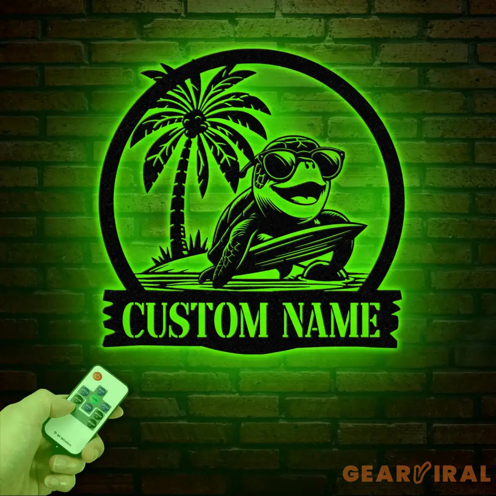 Custom Sea Turtle Surfing Metal Sign With Led Lights Personalized Beach Sign Family Name Sign Outdoor Name Sign Wedding
