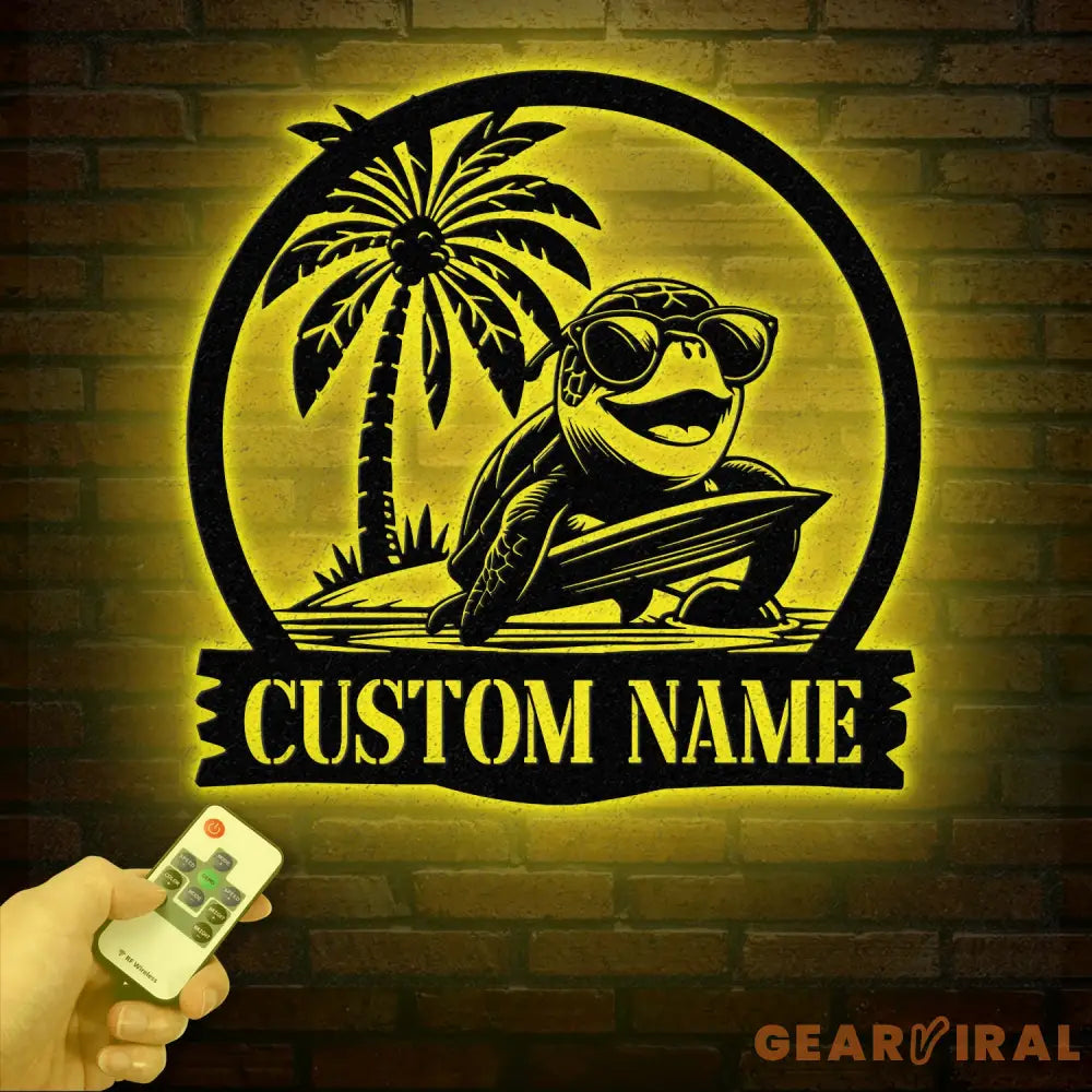 Custom Sea Turtle Surfing Metal Sign With Led Lights Personalized Beach Sign Family Name Sign Outdoor Name Sign Wedding