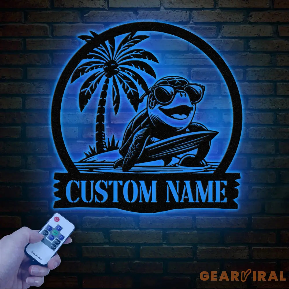 Custom Sea Turtle Surfing Metal Sign With Led Lights Personalized Beach Sign Family Name Sign Outdoor Name Sign Wedding