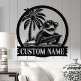Custom Sea Turtle Surfing Metal Sign With Led Lights Personalized Beach Sign Family Name Sign Outdoor Name Sign Wedding