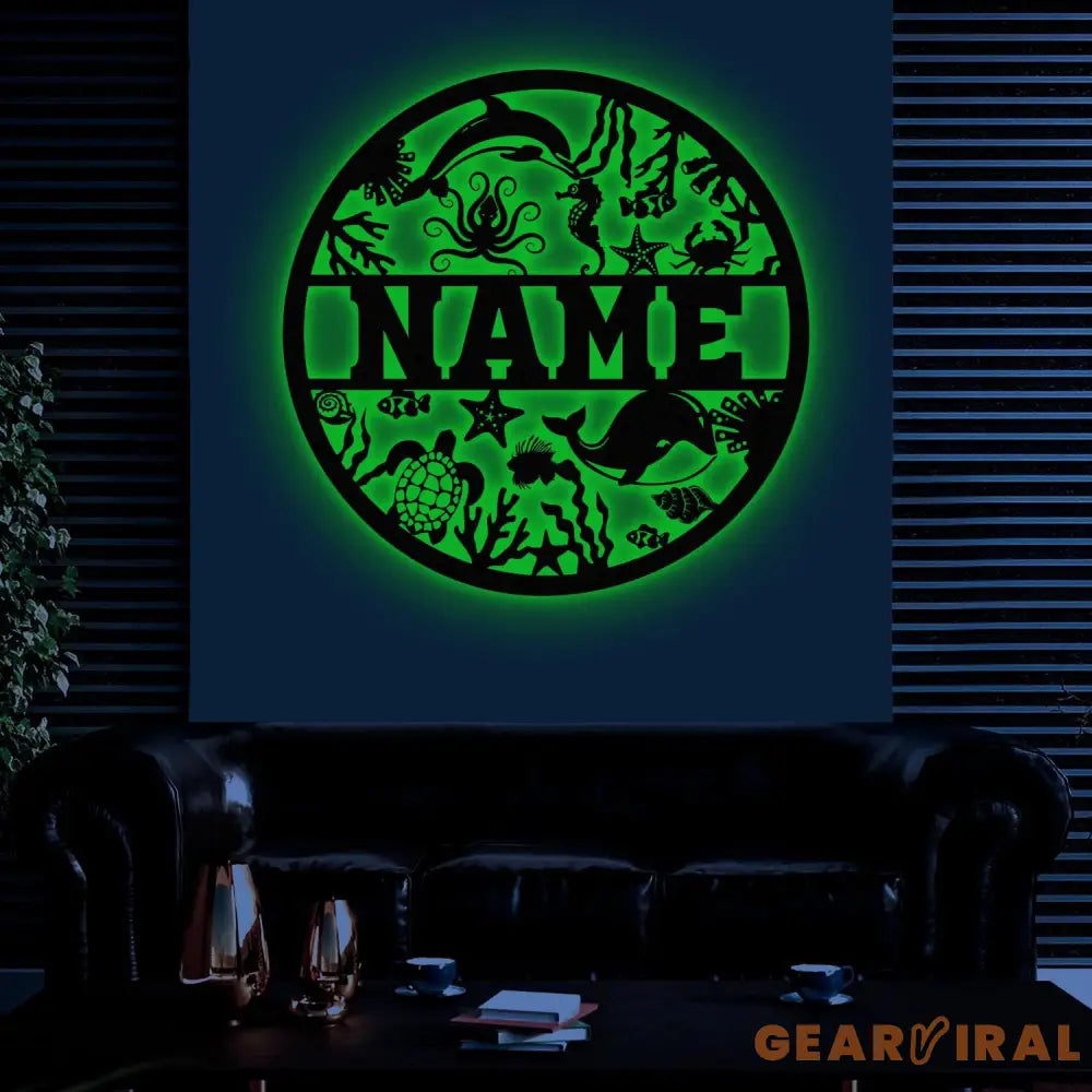 Custom Sealife Animals Name Sign Metal Ocean Sign Ocean Themed Metal Wall Art Ocean Nursery Decor Sealife Name Sign