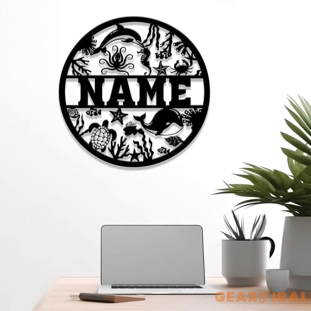 Custom Sealife Animals Name Sign Metal Ocean Sign Ocean Themed Metal Wall Art Ocean Nursery Decor Sealife Name Sign