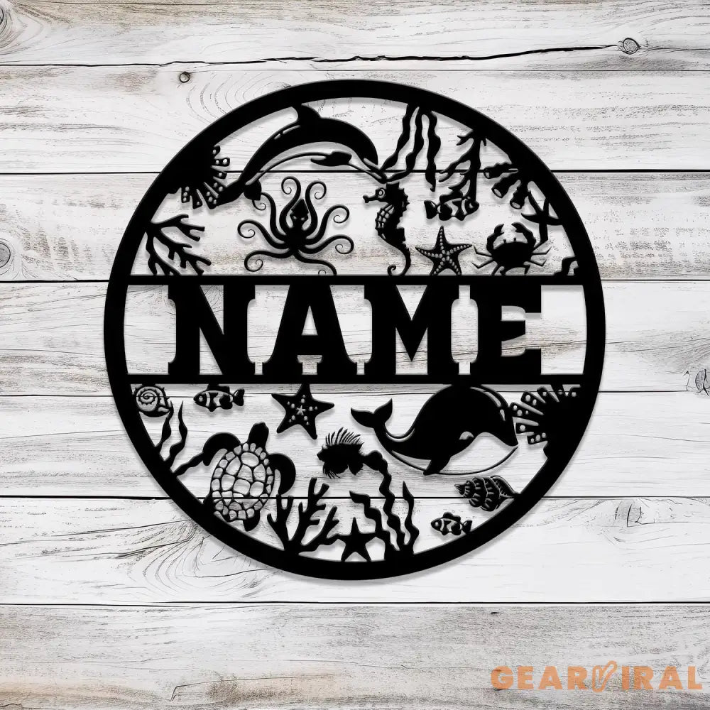 Custom Sealife Animals Name Sign Metal Ocean Sign Ocean Themed Metal Wall Art Ocean Nursery Decor Sealife Name Sign