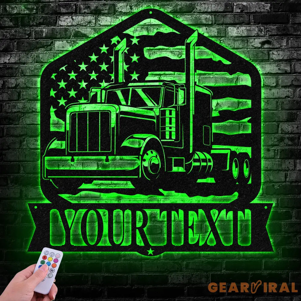 Custom Semi Truck Driver US Flag Metal Wall Art LED Light Personalized Trucker Name Sign Man Cave Decor