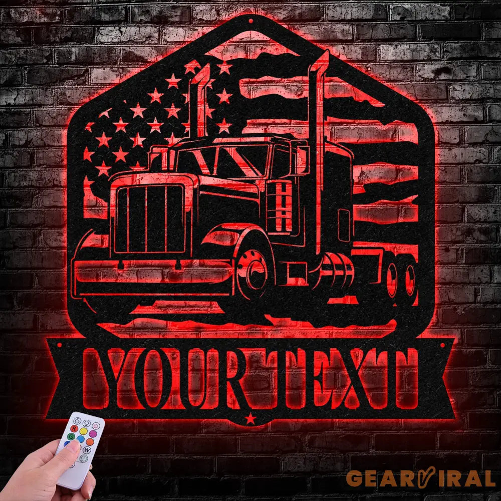 Custom Semi Truck Driver US Flag Metal Wall Art LED Light Personalized Trucker Name Sign Man Cave Decor