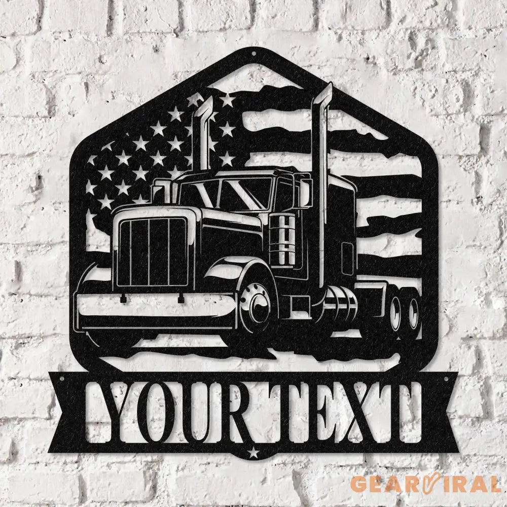 Custom Semi Truck Driver US Flag Metal Wall Art LED Light Personalized Trucker Name Sign Man Cave Decor