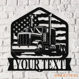 Custom Semi Truck Driver US Flag Metal Wall Art LED Light Personalized Trucker Name Sign Man Cave Decor