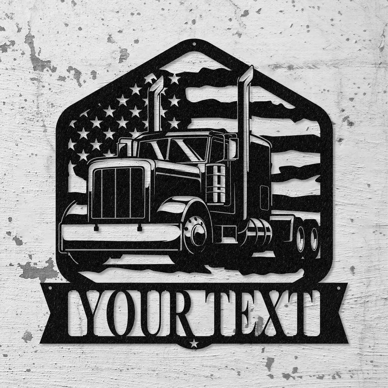 Custom Semi Truck Driver US Flag Metal Wall Art LED Light, Personalized Trucker Name Sign, Man Cave Decor