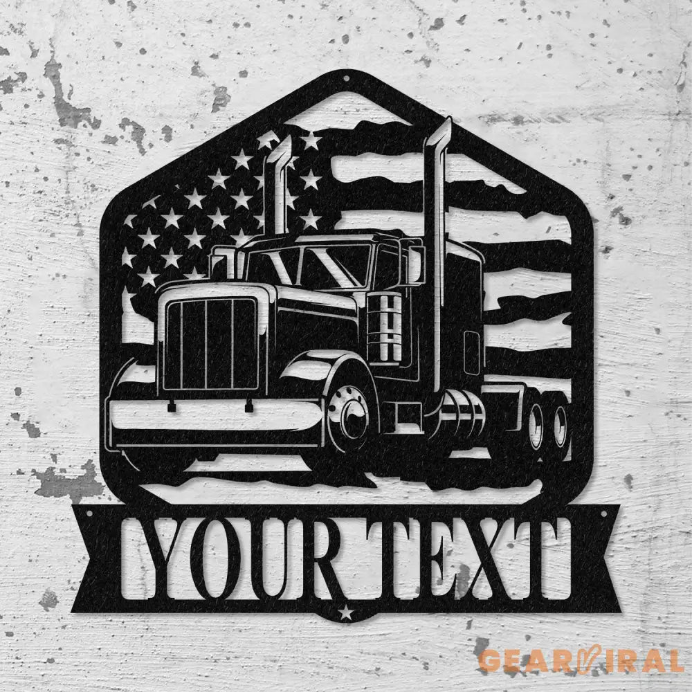 Custom Semi Truck Driver US Flag Metal Wall Art LED Light Personalized Trucker Name Sign Man Cave Decor