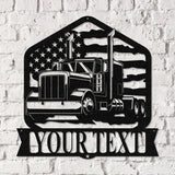 Custom Semi Truck Driver US Flag Metal Wall Art LED Light, Personalized Trucker Name Sign, Man Cave Decor
