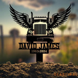Custom Semi Truck with Wings Memorial Plaque Personalized Trucker Memorial Metal Stake Trucker Name Sign Sympathy Sign