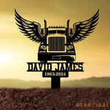 Custom Semi Truck with Wings Memorial Plaque Personalized Trucker Memorial Metal Stake Trucker Name Sign Sympathy Sign