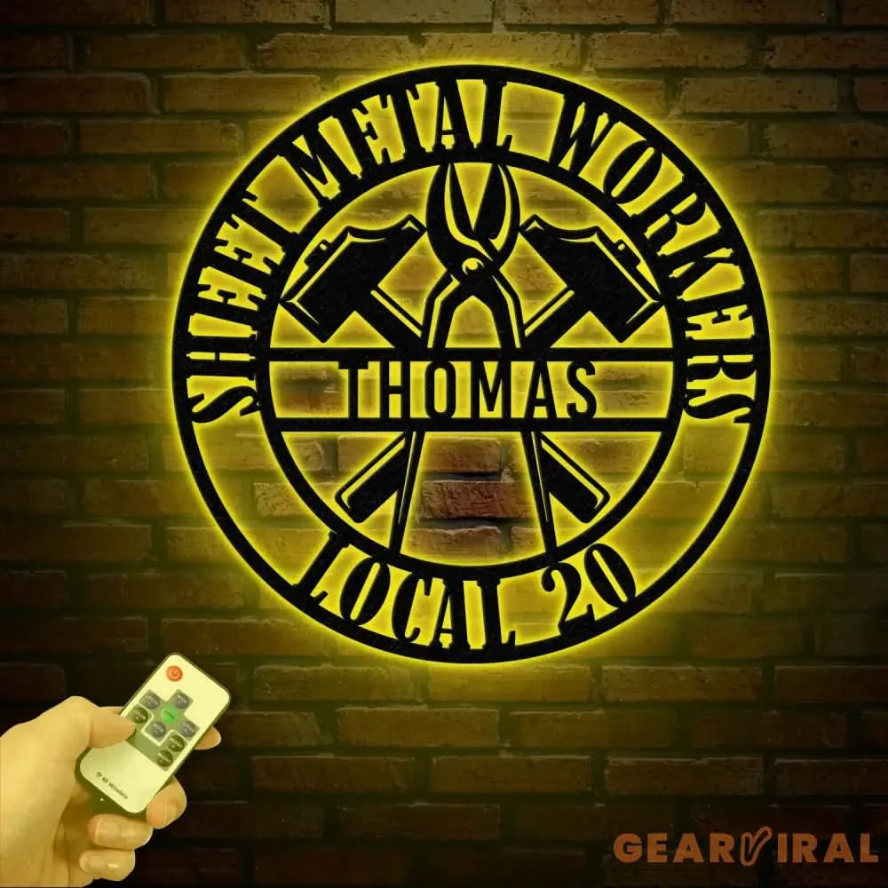 Custom Sheet Metal Workers Wall Art with LED Lights Personalized Metal Sign Gift for Husband or Dad Christmas Gift for