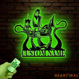 Custom Ship Octopus Metal Wall Art with LED Light – Personalized Kraken Octopus Name Sign – Ocean Sea Monster