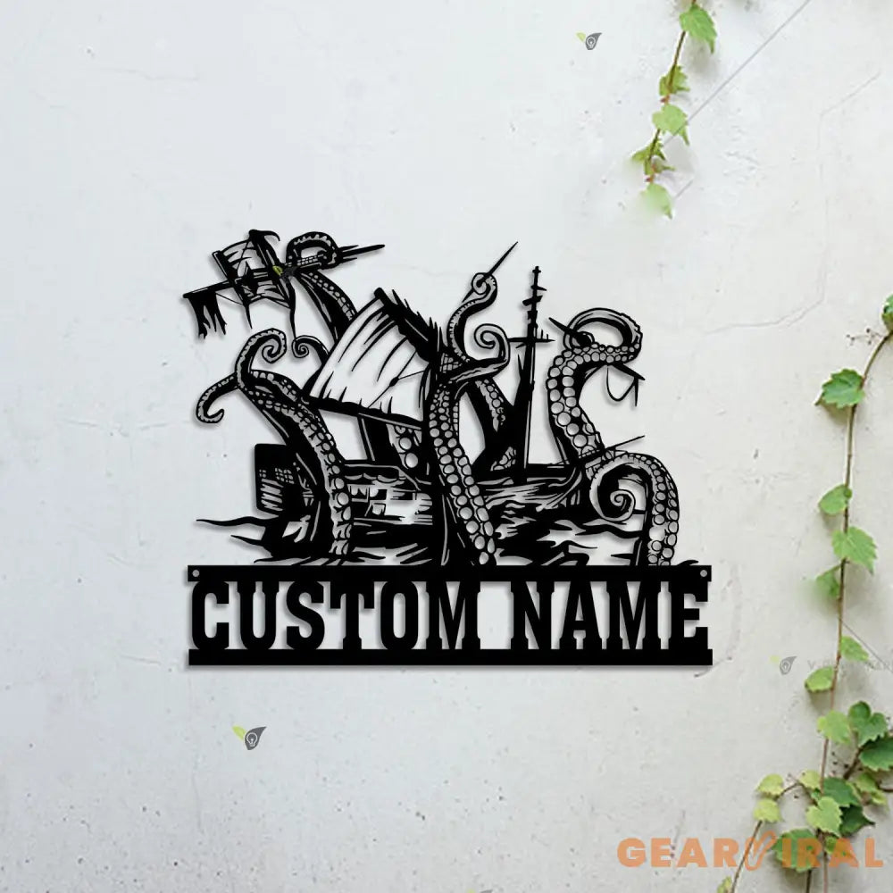 Custom Ship Octopus Tentacles Metal Wall Art LED Light Personalized Kraken Octopus Name Sign Home Decor Ocean Sea