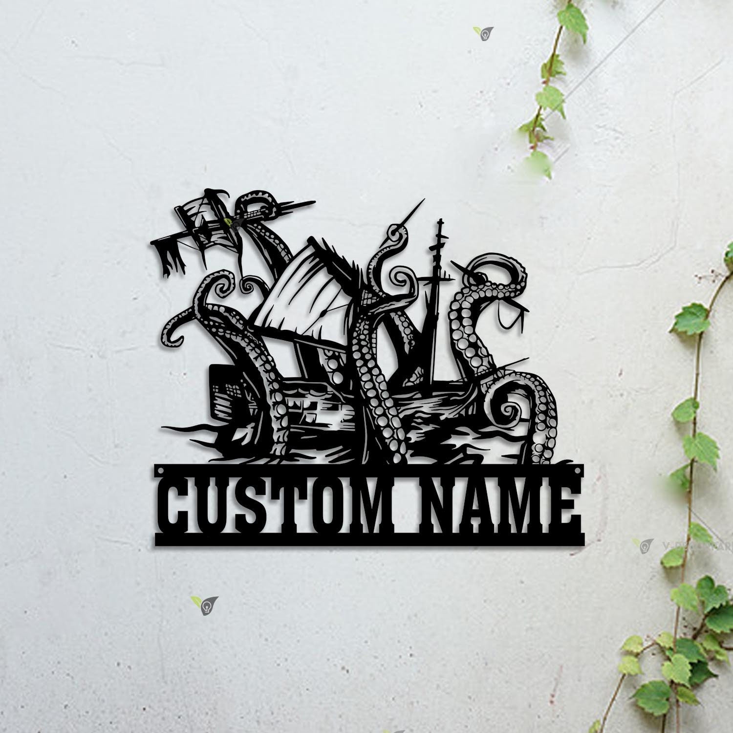 Custom Ship Octopus Tentacles Metal Wall Art LED Light Personalized Kraken Octopus Name Sign Home Decor Ocean Sea Monster Decoration Gift | GearViral