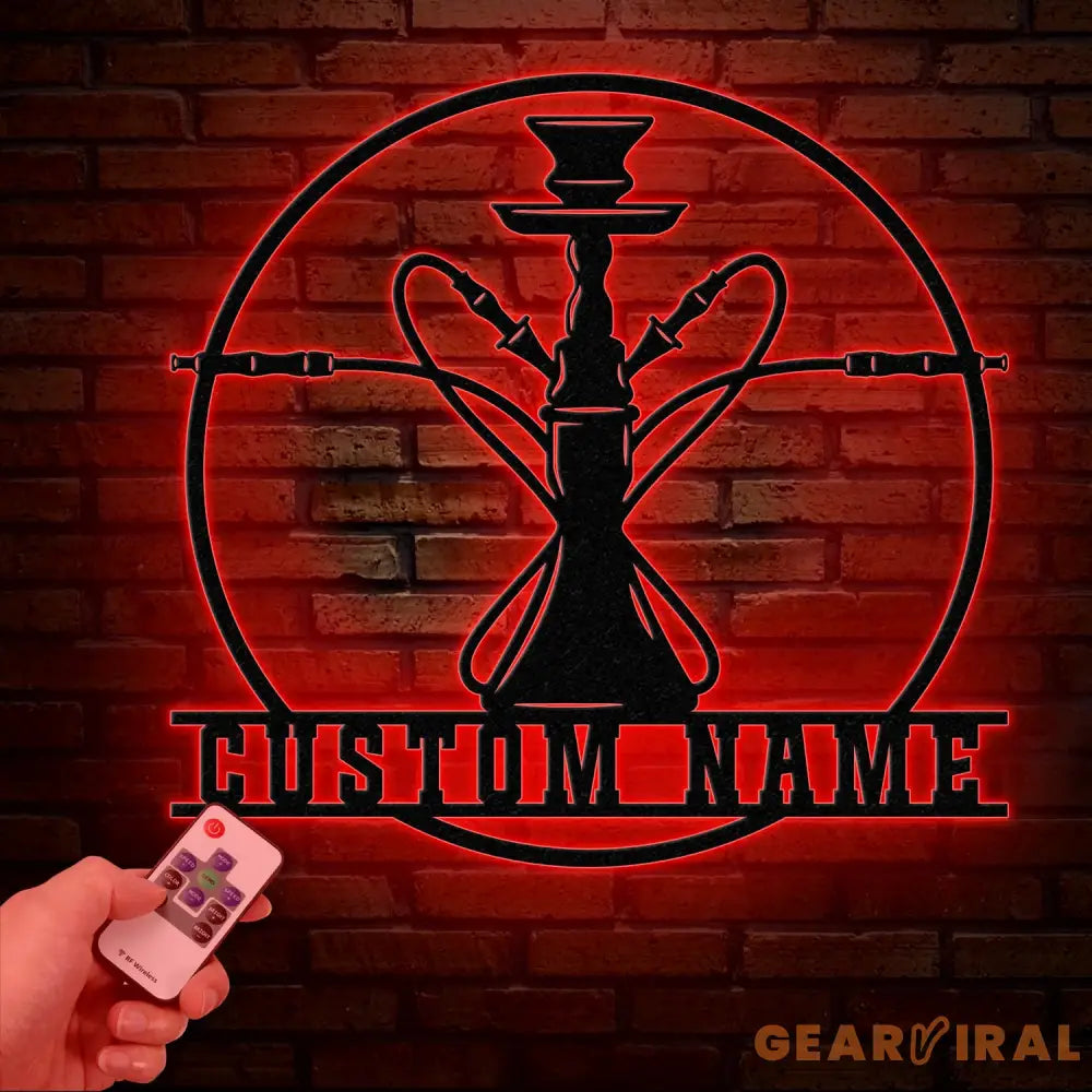 Custom Shisha Hookah Metal Wall Art with LED Light - Personalized Smoke Shop Name Sign - Home Decor & Hookah Shop